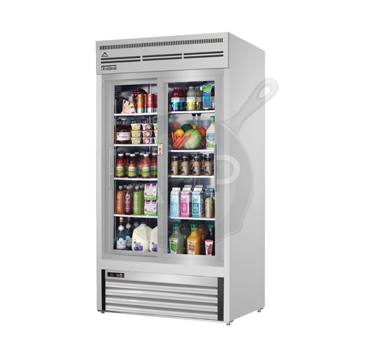 Everest - EMGR33-SS, Commercial 39" 2 Sliding Glass Door Merchandiser Refrigerator