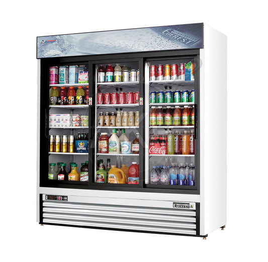 Everest - EMGR69, Commercial 72" 3 Sliding Glass Door Merchandiser Refrigerator