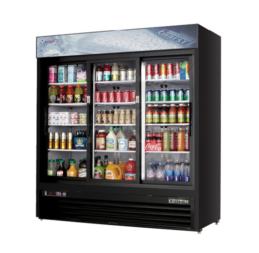 Everest - EMGR69B, Commercial 72" 3 Sliding Glass Door Merchandiser Refrigerator
