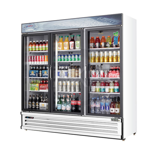 Everest - EMSGR69, Commercial 72" 3 Swing Glass Door Merchandiser Refrigerator