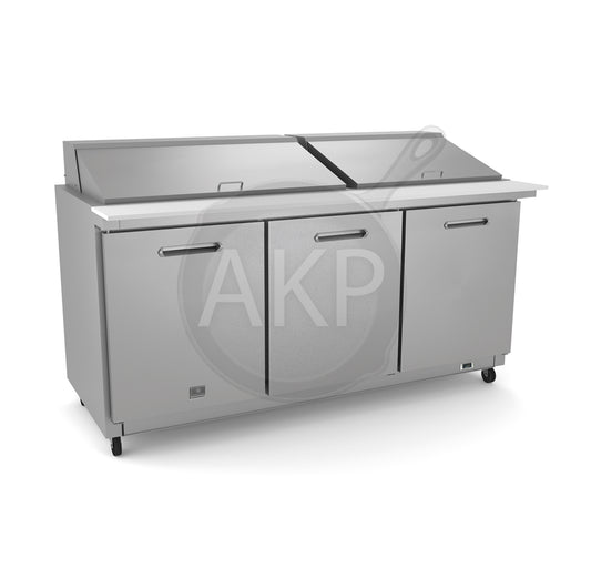 Kelvinator Commercial 738262, 72" 3 Door Mega Top Table with 30GN 1/6 containers Stainless Steel (R290)