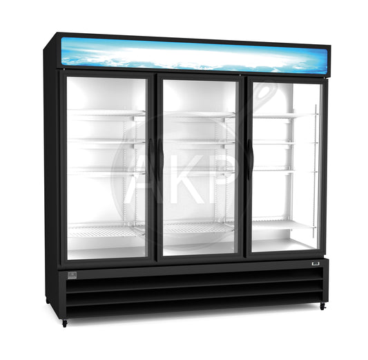 Kelvinator Commercial 738308, Merchandiser Refrigerator 72 cu.ft 3 Glass Door black (R290)