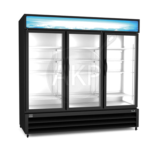 Kelvinator Commercial 738310, 3 Glass Door black (R290) Merchandiser Freezer, 72 cu.ft