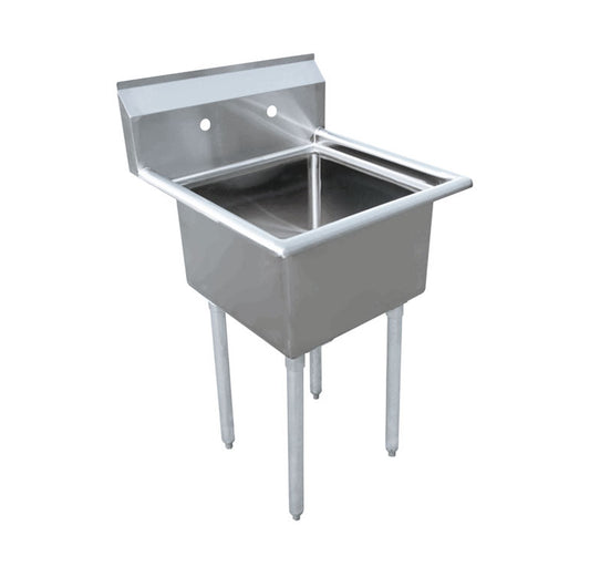 Omcan 25262, 18″ x 21″ x 14″ One Tub Sink with 1.8″ Corner Drain and No Drain Board