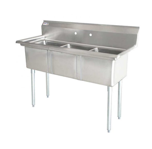 Omcan 43765, 18″ x 18″ x 11″ Three Tub Sink with 3.5″ Center Drain and No Drain Board