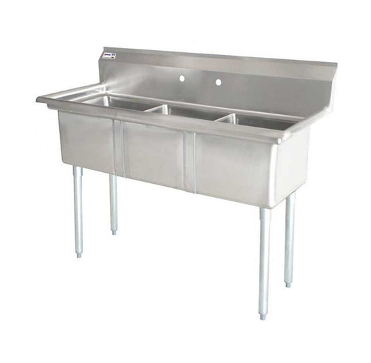 Omcan 43776, 18″ x 21″ x 14″ Three Tub Sink with 3.5″ Center Drain and No Drain Board