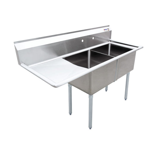 Omcan 43790, 24″ x 24″ x 14″ Two Tub Sink with 3.5″ Center Drain and Left Drain Board