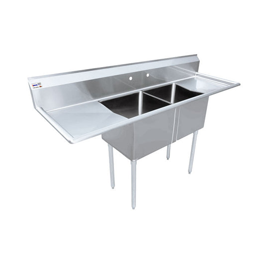 Omcan 43793, 24″ x 24″ x 14″ Two Tub Sink with 3.5″ Center Drain and Two Drain Boards