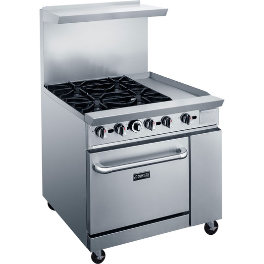 Dukers - DCR36-4B12GM, Commercial 36" Oven Range 4 Burners and Griddle with removable, 3/4″ steel plate Natural Gas