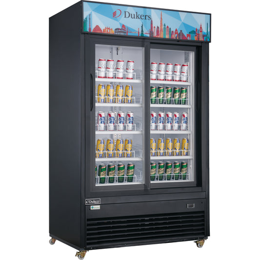 Dukers - DSM-40SR, Commercial 47"  Glass Sliding 2 Door Merchandiser Refrigerator in Black