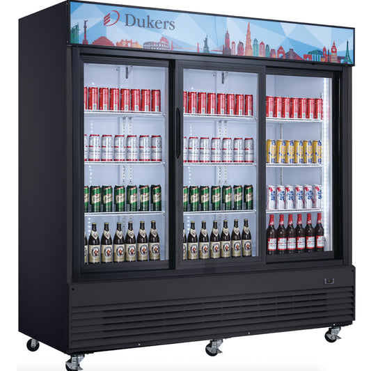 Dukers DSM-68SR, 78" Commercial 3 Glass Sliding Door Merchandiser Refrigerator
