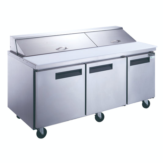 Dukers DSP72-18-S3, 72" 3 Door Commercial Food Prep Table Refrigerator in Stainless Steel
