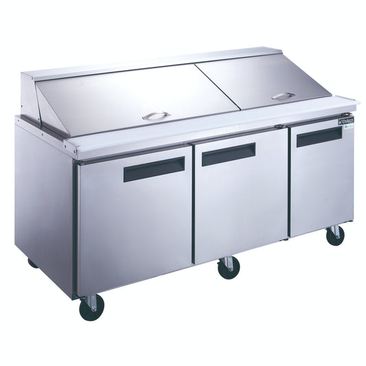 Dukers DSP72-30M-S3, 72" 3 Door Commercial Food Prep Table Refrigerator in Stainless Steel Mega Top