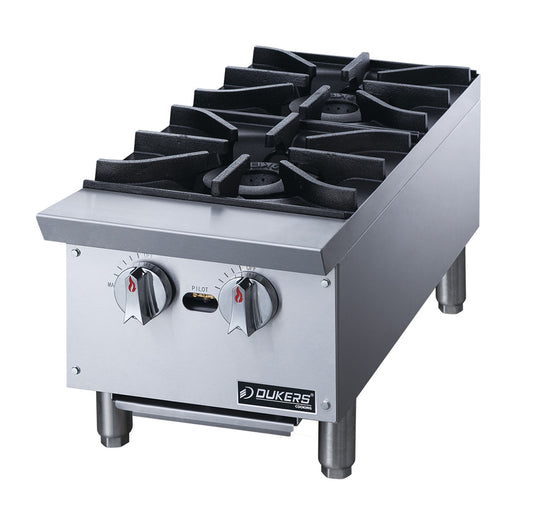Dukers - DCHPA12, Commercial 12" Hot Plate with 2 Cast Iron Burners Natural Gas / Propane